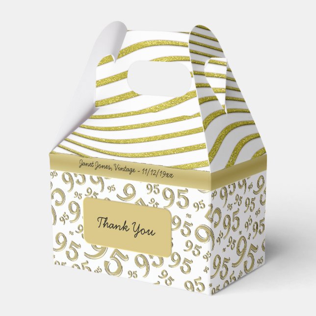 95th Birthday Gold and White Number Pattern Favour Box (Front Side)