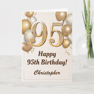 95th Birthday Gold Balloons and Confetti Birthday Card