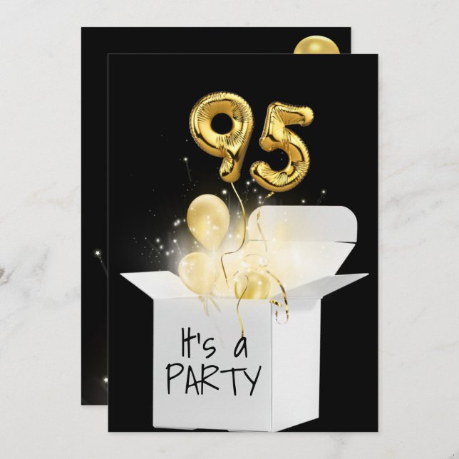 95th Birthday Gold Balloons In White Box   Invitation (Front/Back)