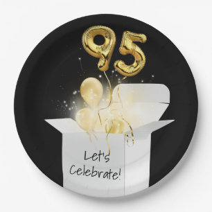 95th Birthday Gold Balloons In White Box Paper Plate