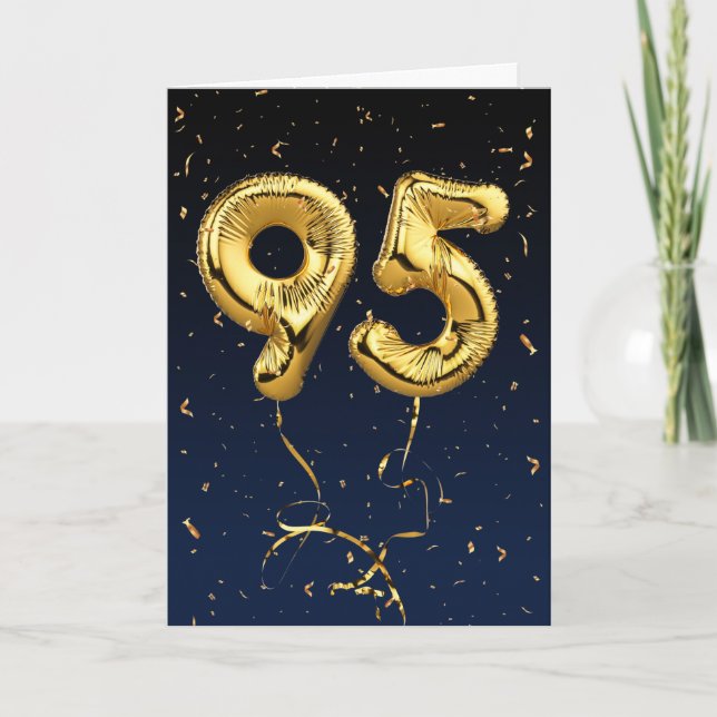 95th Birthday Gold Mylar Balloon and Confetti Card (Front)