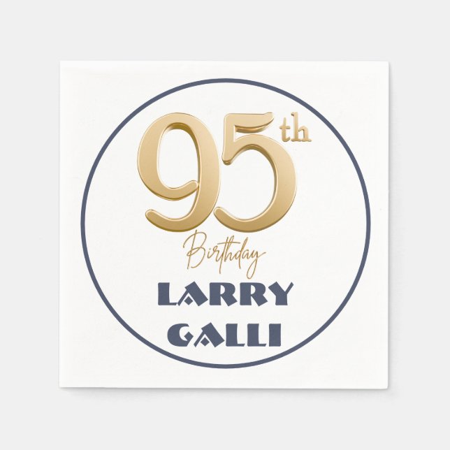 95th Birthday Gold Navy Blue Custom Name Napkin (Front)
