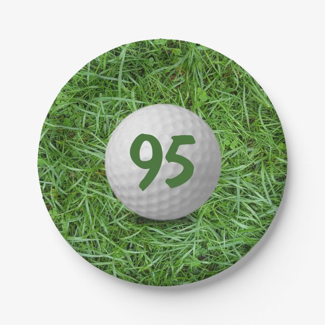 95th Birthday Golf Ball on Grass Paper Plate (Front)