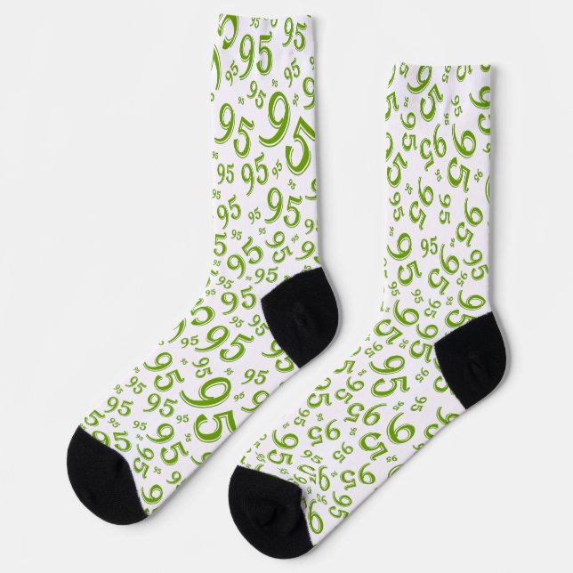 95th Birthday Green Random Number Pattern Socks (Left)