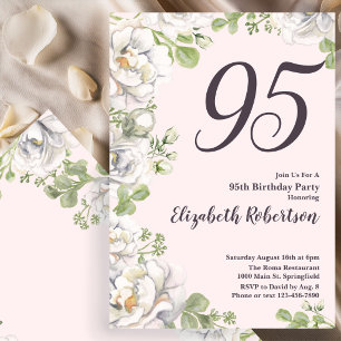 95th Birthday Invitation Blush Pink Floral Peonies