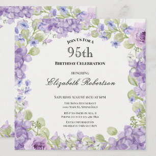 95th Birthday Invitation Elegant Purple Floral