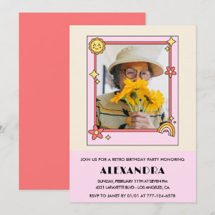 95th birthday invitation Retro Groovy Pink Floral