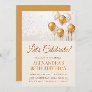 95th birthday invitations Balloons Gold