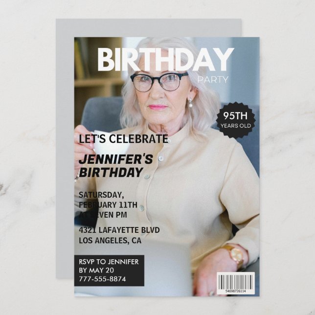 95th birthday invitations for her Magazine Cover (Front/Back)