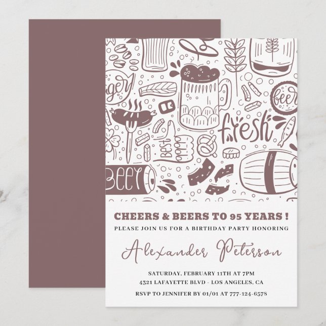 95th birthday invitations Men Beer Vintage (Front/Back)