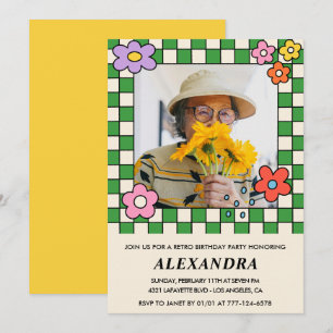 95th birthday invitations Retro Groovy Flowers