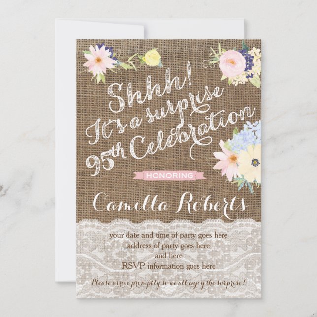 95th birthday invitations, surprise party invites (Front)