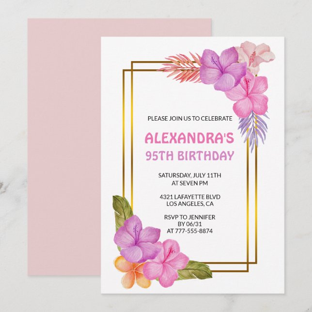 95th birthday invitations Tropical Party (Front/Back)