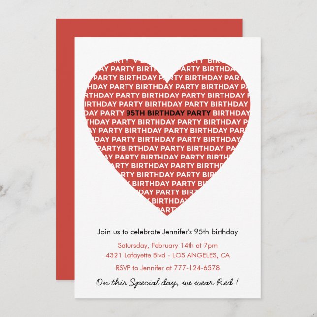 95th birthday invitations Typography Red Black (Front/Back)