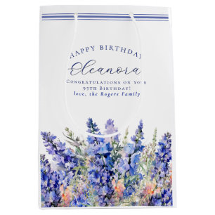 95th Birthday July Birth Month Flower Blue Medium Gift Bag