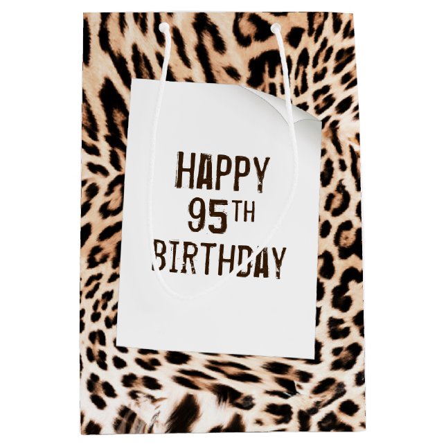 95th Birthday Leopard Fur Print  Medium Gift Bag (Front)