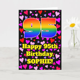 95th Birthday: Loving Hearts Pattern, Rainbow # 95 Card