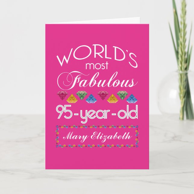95th Birthday Most Fabulous Colourful Gems Pink Card (Front)