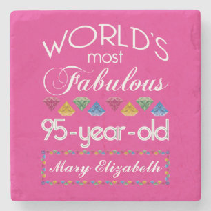 95th Birthday Most Fabulous Colourful Gems Pink Stone Coaster