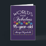 95th Birthday Most Fabulous Colourful Gems Purple Card<br><div class="desc">Celebrate the milestone birthday of your favourite senior citizen with this fun gift reminding them of how fabulous they are. White and grey lettering on deep purple background. Colourful diamonds in rainbow tones serve as accent. Customise with names, initials or other text. This series is in increments of 5 years...</div>