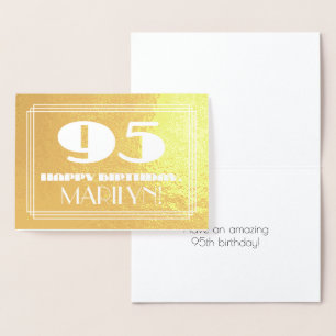95th Birthday: Name + Art Deco Inspired Look "95" Foil Card