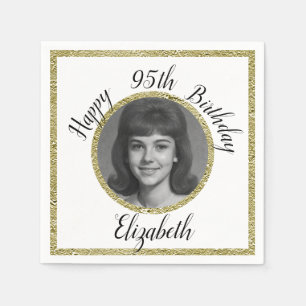 95th Birthday Napkins Custom Photo White and Gold