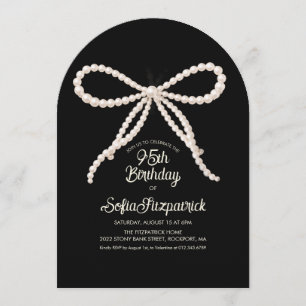 95th Birthday Party Black White Pearl Bow Arch Invitation