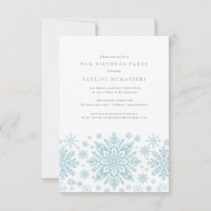 95th Birthday Party Blue White Snowflake Winter Invitation