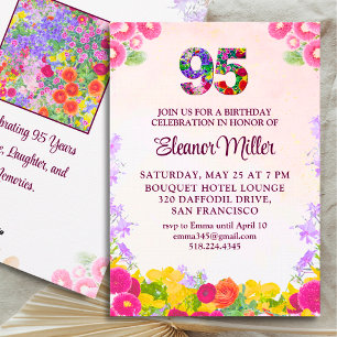 95th Birthday Party - Blush Bloom Floral 95 Invitation