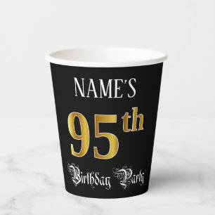 95th Birthday Party — Fancy Script, Faux Gold Look Paper Cups