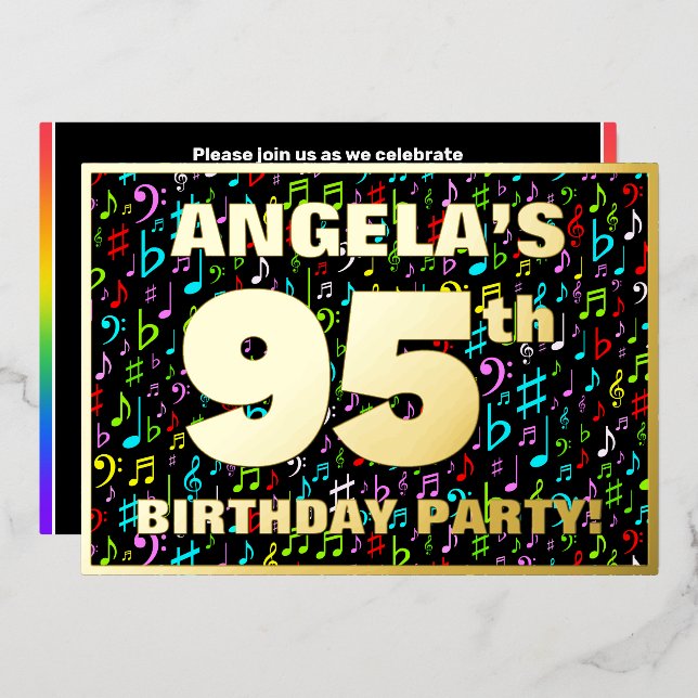 95th Birthday Party — Fun, Colorful Music Symbols (Front/Back)