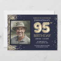 95th Birthday Party Gold Glitter Blue Photo