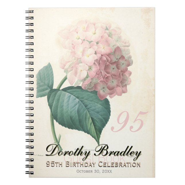 95th Birthday Party Hydrangea Custom Guest Book (Front)