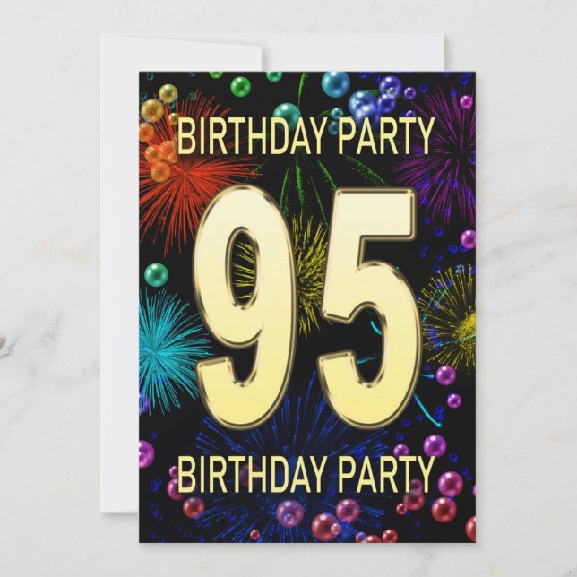 95th Birthday Party Invitation Fireworks Bubbles (Front)