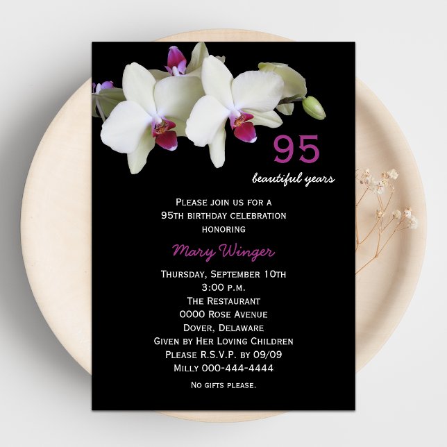 95th Birthday Party Invitation Orchids (Creator Uploaded)