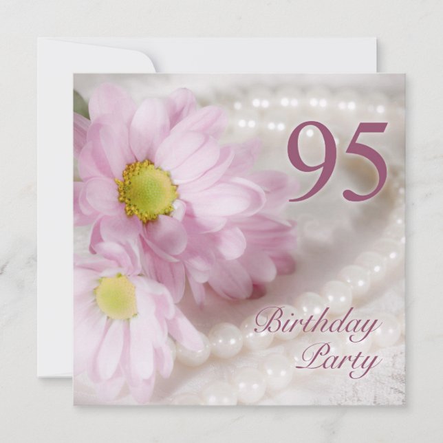 95th Birthday party invitation with daisies (Front)