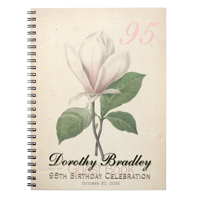 95th Birthday Party Magnolia Custom Guest Book (Front)