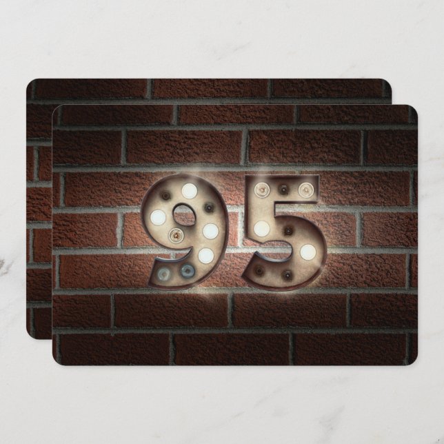 95th Birthday Party-marquee lights on brick Invitation (Front/Back)