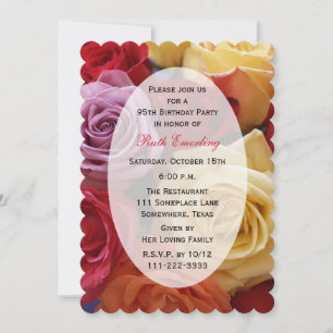 95th Birthday Party Multi Colour Roses Invitation