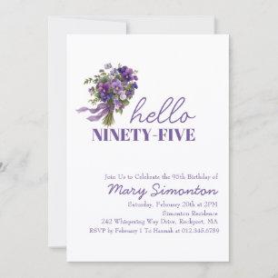 95th Birthday Party Purple Floral Bouquet Invitation