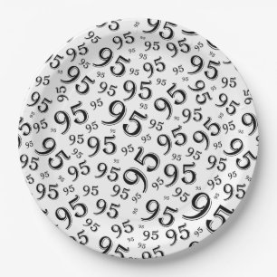 95th Birthday Party Random Number Pattern Black Paper Plate