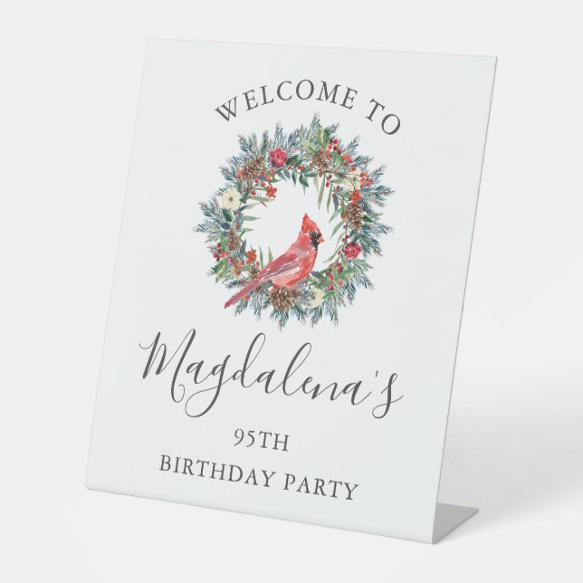 95th Birthday Party Red Cardinal Welcome Pedestal Sign (Front)