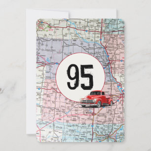 95th Birthday Party Red Retro Truck Invitation