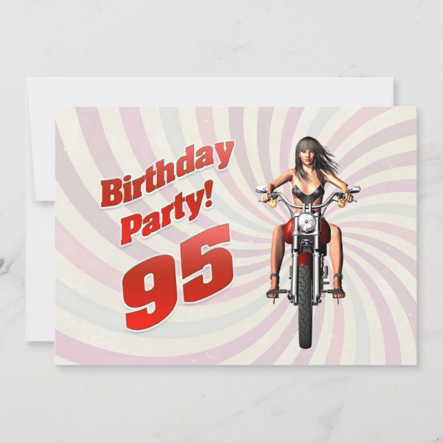 95th birthday party with a girl on a motorbike invitation (Front)