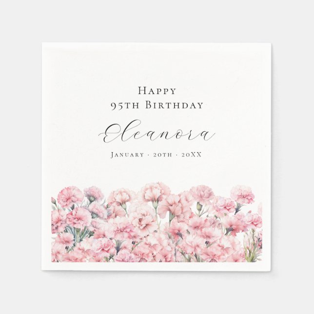 95th Birthday Pink Carnation January Birth Flower Napkin (Front)