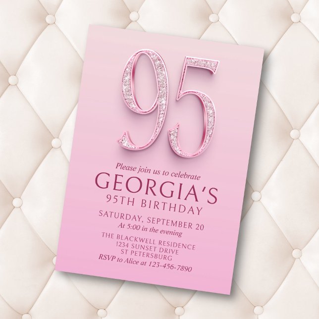 95th Birthday Pink Diamonds Invitation (Creator Uploaded)