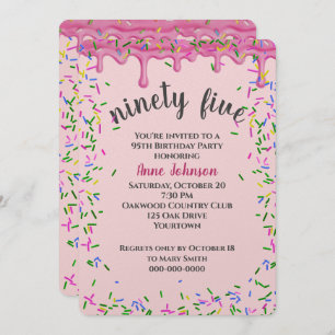 95th Birthday Pink Icing And Sprinkles Invitation