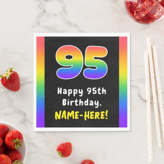 95th Birthday: Rainbow Spectrum # 95, Custom Name Napkin (Insitu)