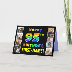 95th Birthday: Rainbow Text, Custom Photos & Name Card