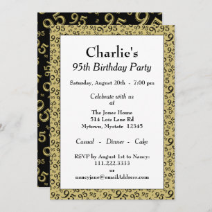 95th Birthday Random Number Pattern black/Gold Invitation